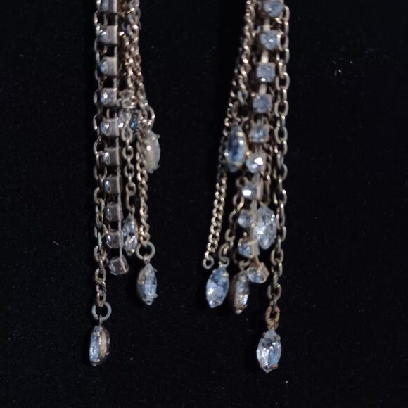 Gold-Toned and Rhinestone Tassel Earrings - Picture 3 of 3